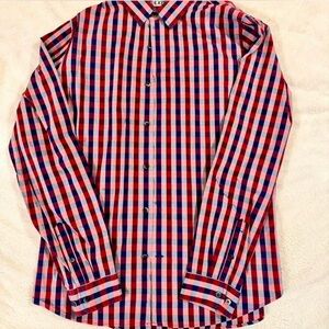 Express Red and Purple Plaid Men's Shirt - size large (extra slim fit)